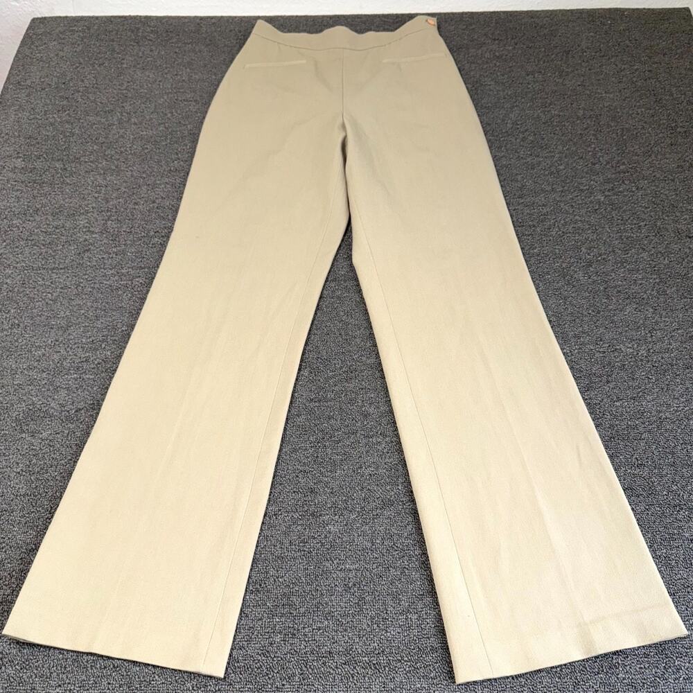 VTG Y2K Cache Wide Leg Pants Womens 6 Beige Stretch High Rise Classic Flat Front